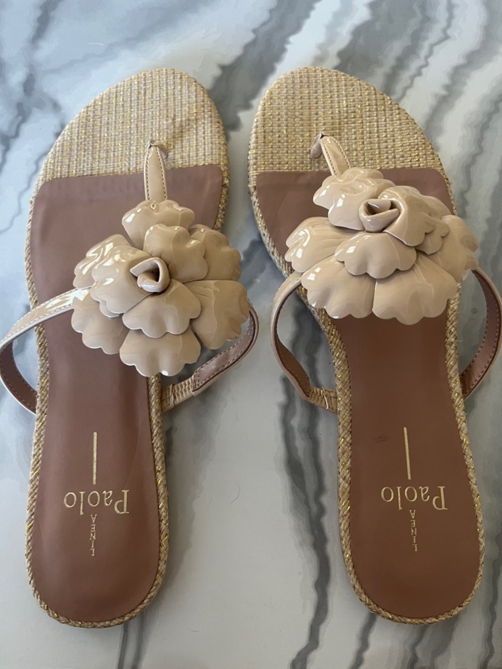 Paolo Women's Beige Floral Toe-Post Sandals
